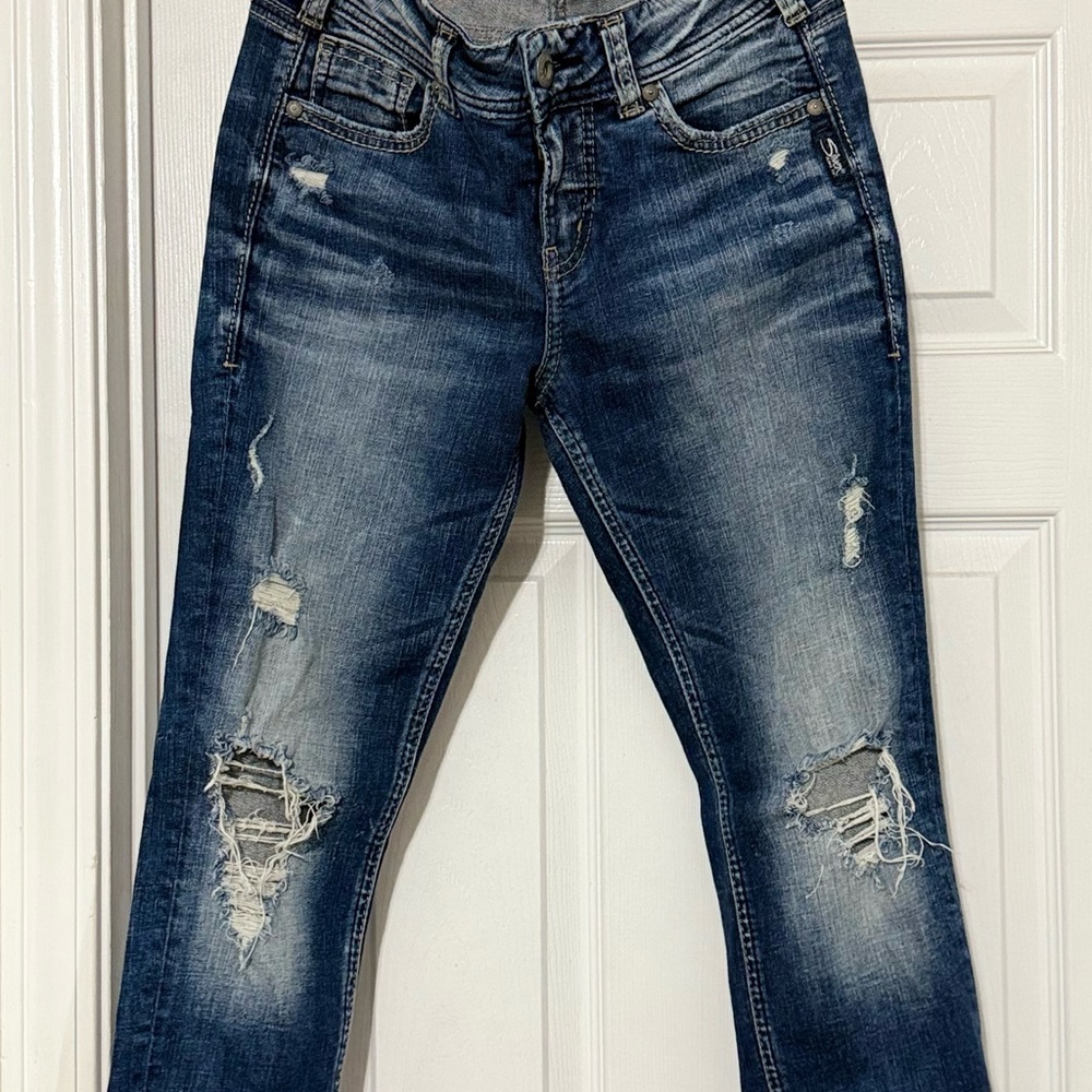 Silver Jeans Blue Straight Leg Distressed Denim